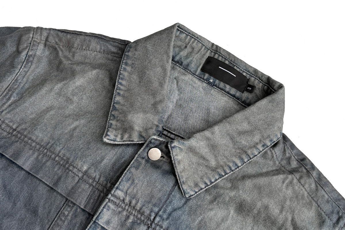 CINDER VEIN Brush-Paint Washed Distressed Denim Jacket – photo 13 of 15