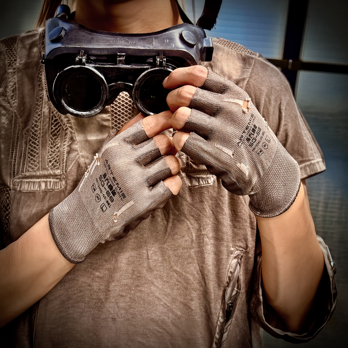 STEAM Distressed Paint-Coated Faux Leather Fingerless Riding Gloves – photo 2 of 10