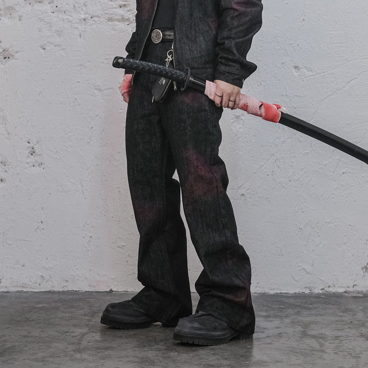 UNDERWATER Bloodstained Raw Flared Denim Pants – photo 3 of 14