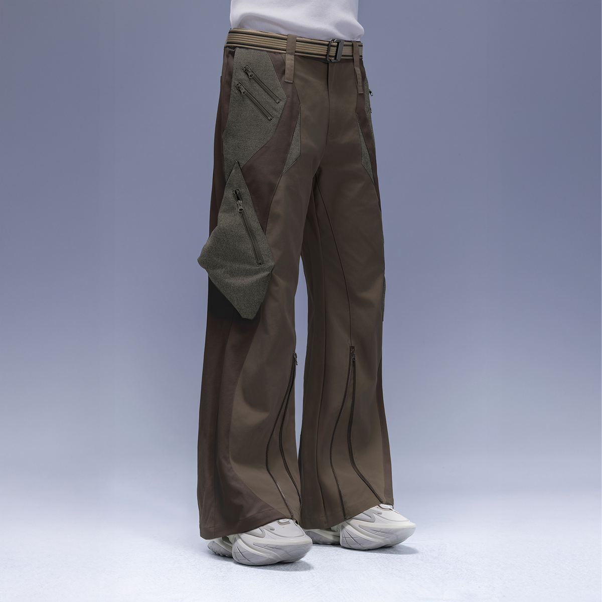 XIPHEVIL Paneled Multi-Pocket Zip Cargo Pants Coffee – photo 3 of 7