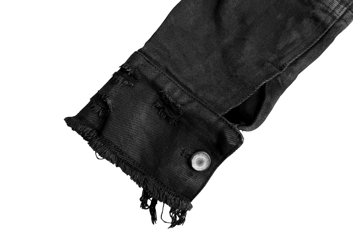 CINDER VEIN Washed Distressed Back-Zipper Denim Jacket – photo 12 of 15