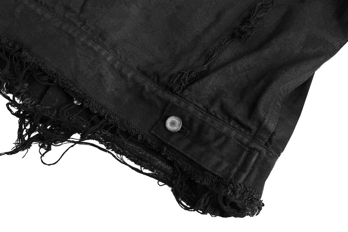CINDER VEIN Washed Distressed Back-Zipper Denim Jacket – photo 13 of 15