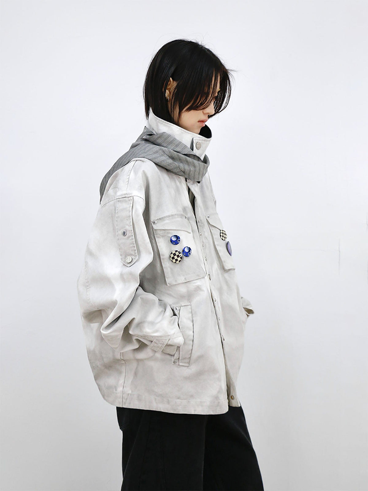RELABEL Distressed Striped Hood Oversized Jacket – photo 4 of 9