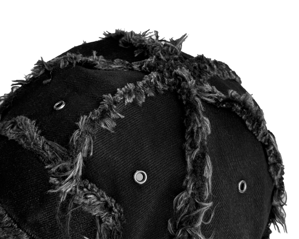 CINDER VEIN Washed Frayed Rivet Patch Curved-Brim Denim Cap – photo 12 of 13