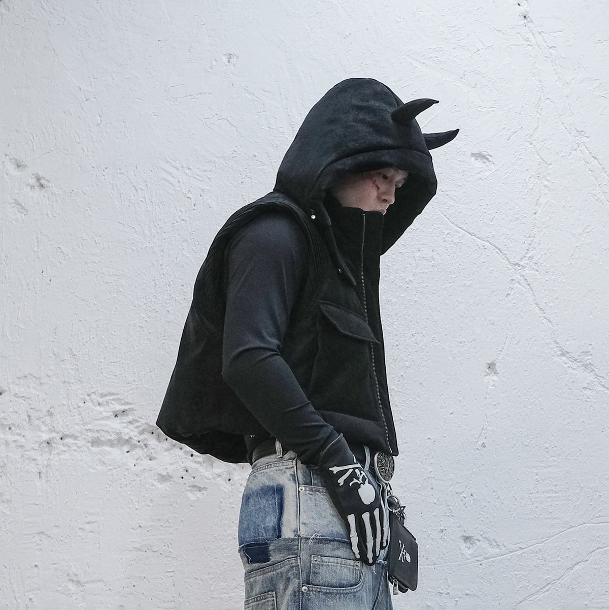 UNDERWATER Demon Horned Detachable Hood Down Vest – photo 3 of 14