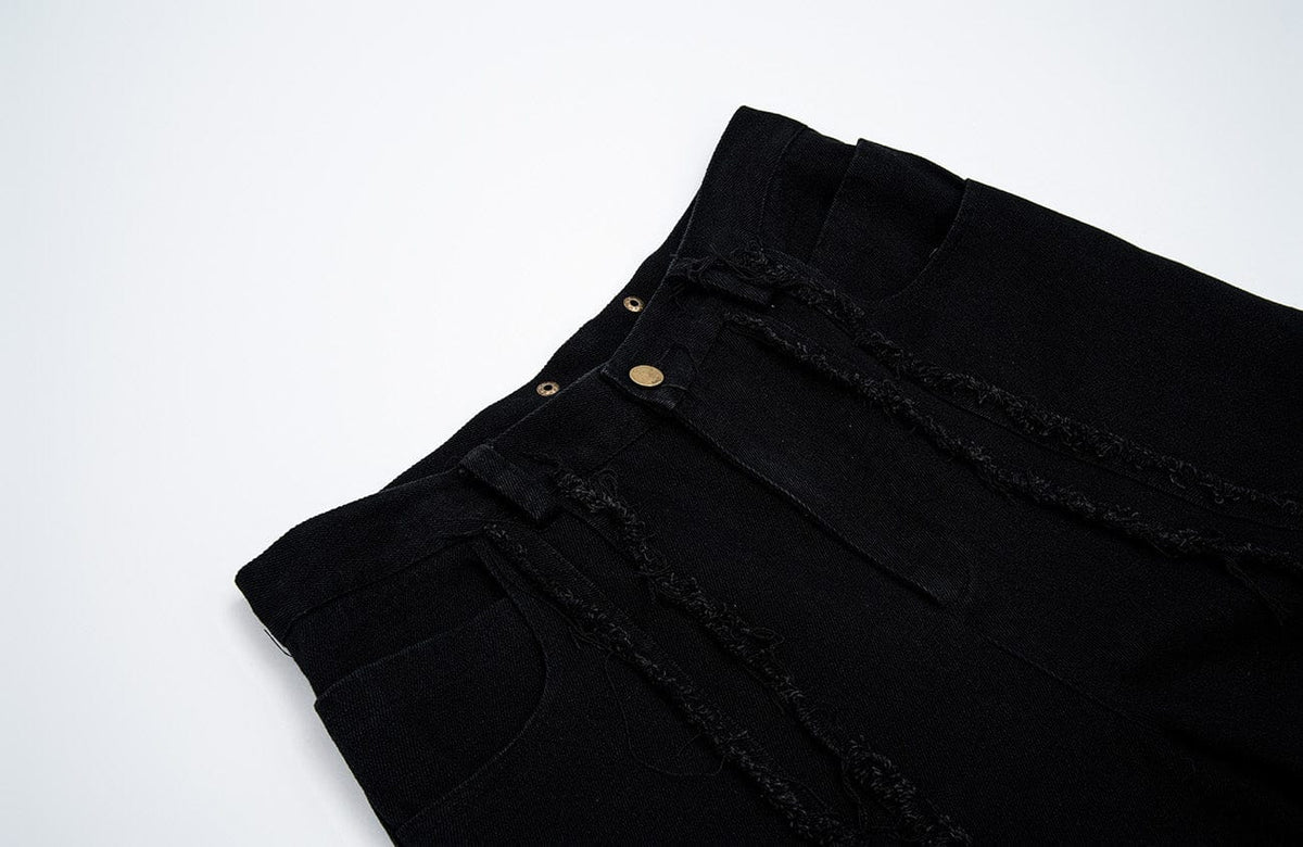 MOGONGSHE Detachable PU Drape  Frayed Cross Jeans – photo 36 of 42