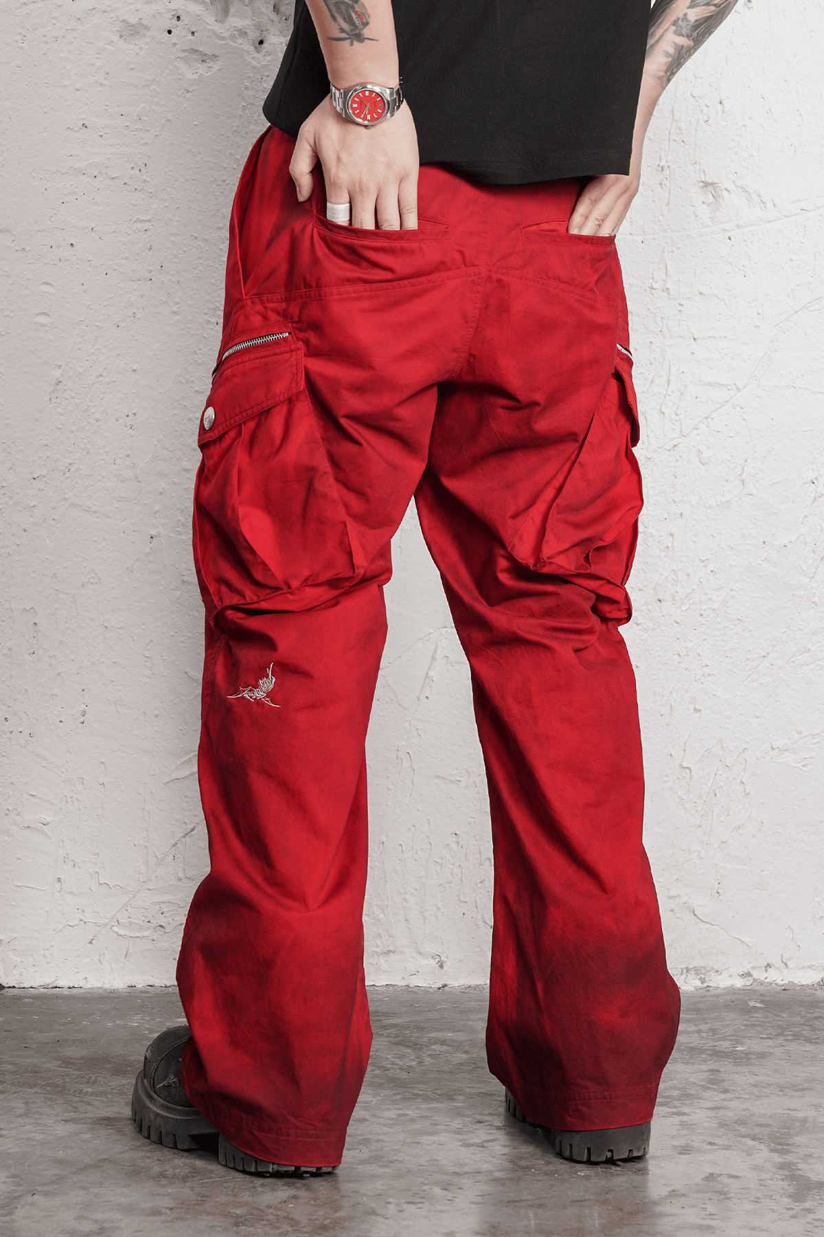UNDERWATER Burnt Red Dirty-Dyed Moleskin Cargo Pants – photo 5 of 15
