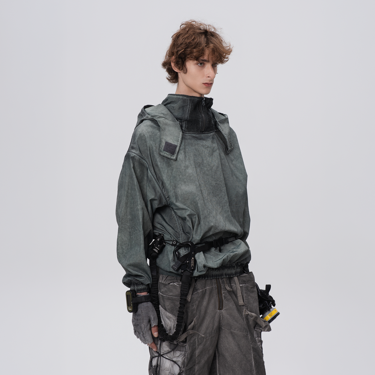 STEAM Distressed Zip-Up Detachable Hooded Jacket – photo 7 of 50