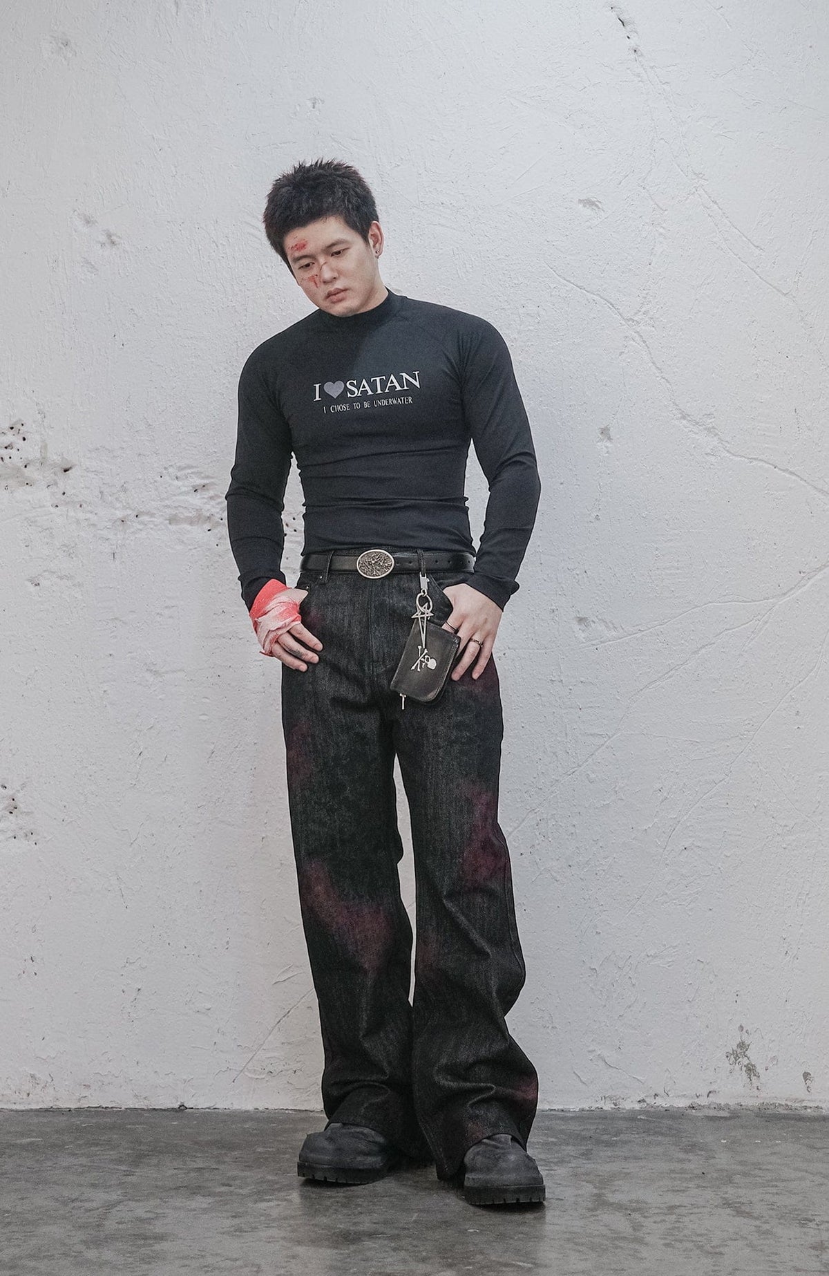 UNDERWATER Bloodstained Raw Flared Denim Pants – photo 7 of 14