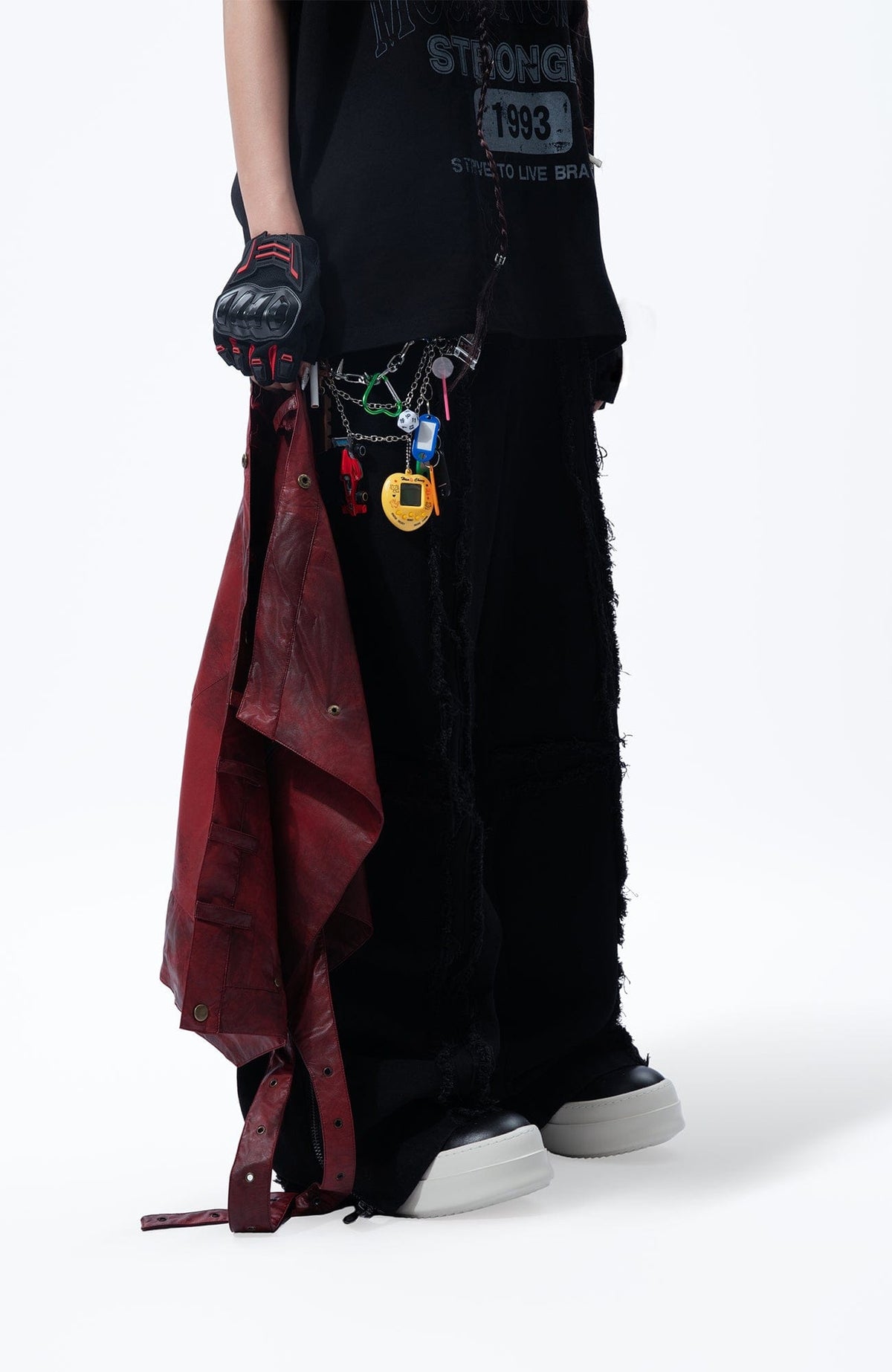 MOGONGSHE Detachable PU Drape  Frayed Cross Jeans – photo 23 of 42