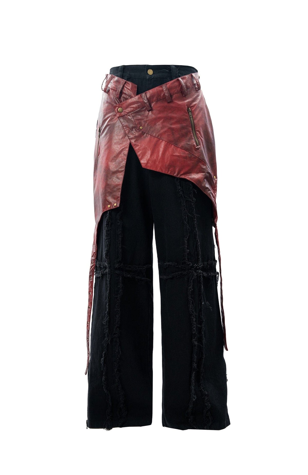 MOGONGSHE Detachable PU Drape  Frayed Cross Jeans – photo 38 of 42