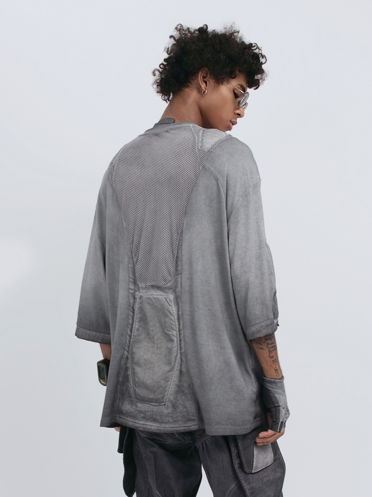 STEAM Distressed Mesh-Spliced Oversized Tactical T-Shirt – photo 23 of 25