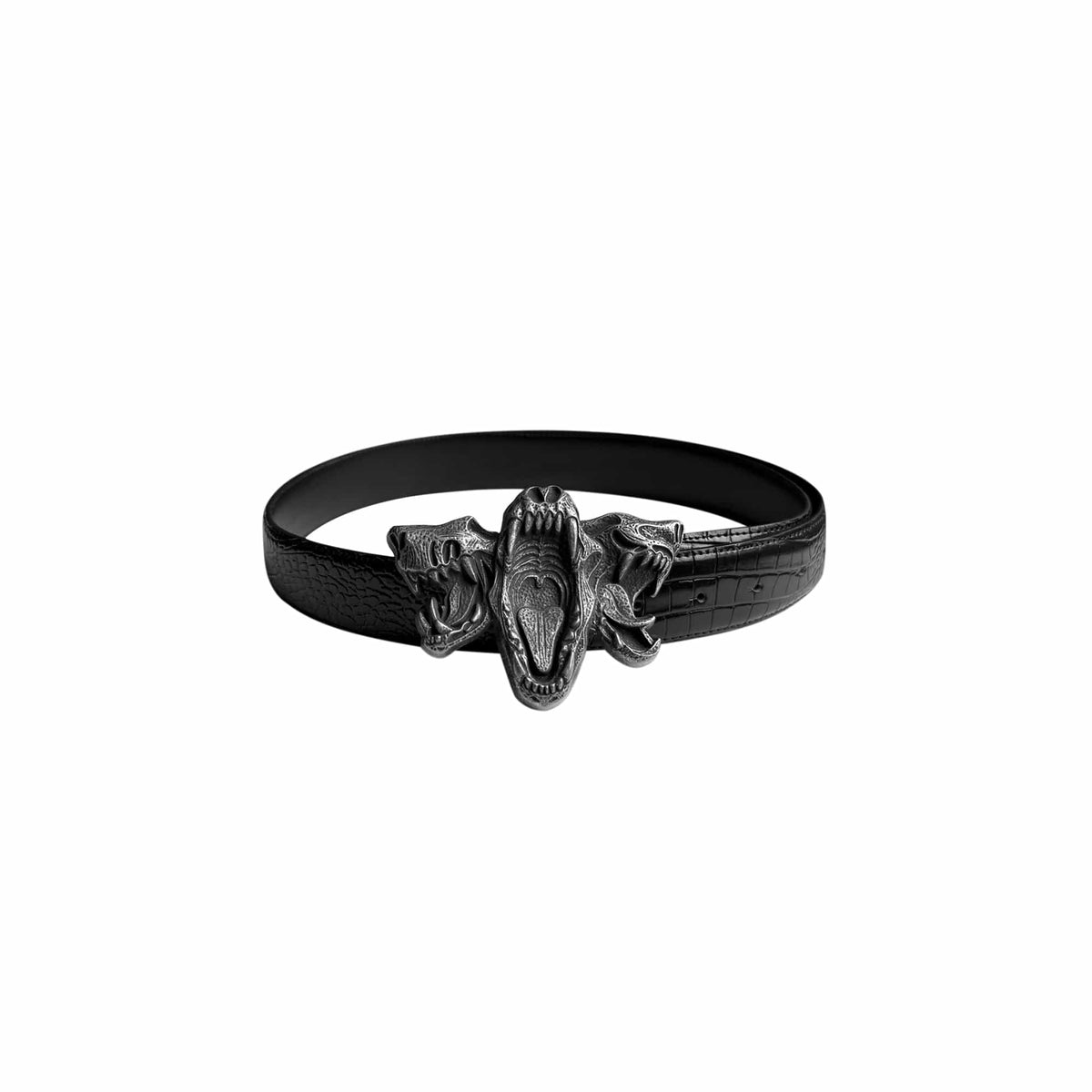 CINDER VEIN Three-Beast Skull Zinc Alloy Crocodile-Embossed Leather Belt – photo 2 of 7