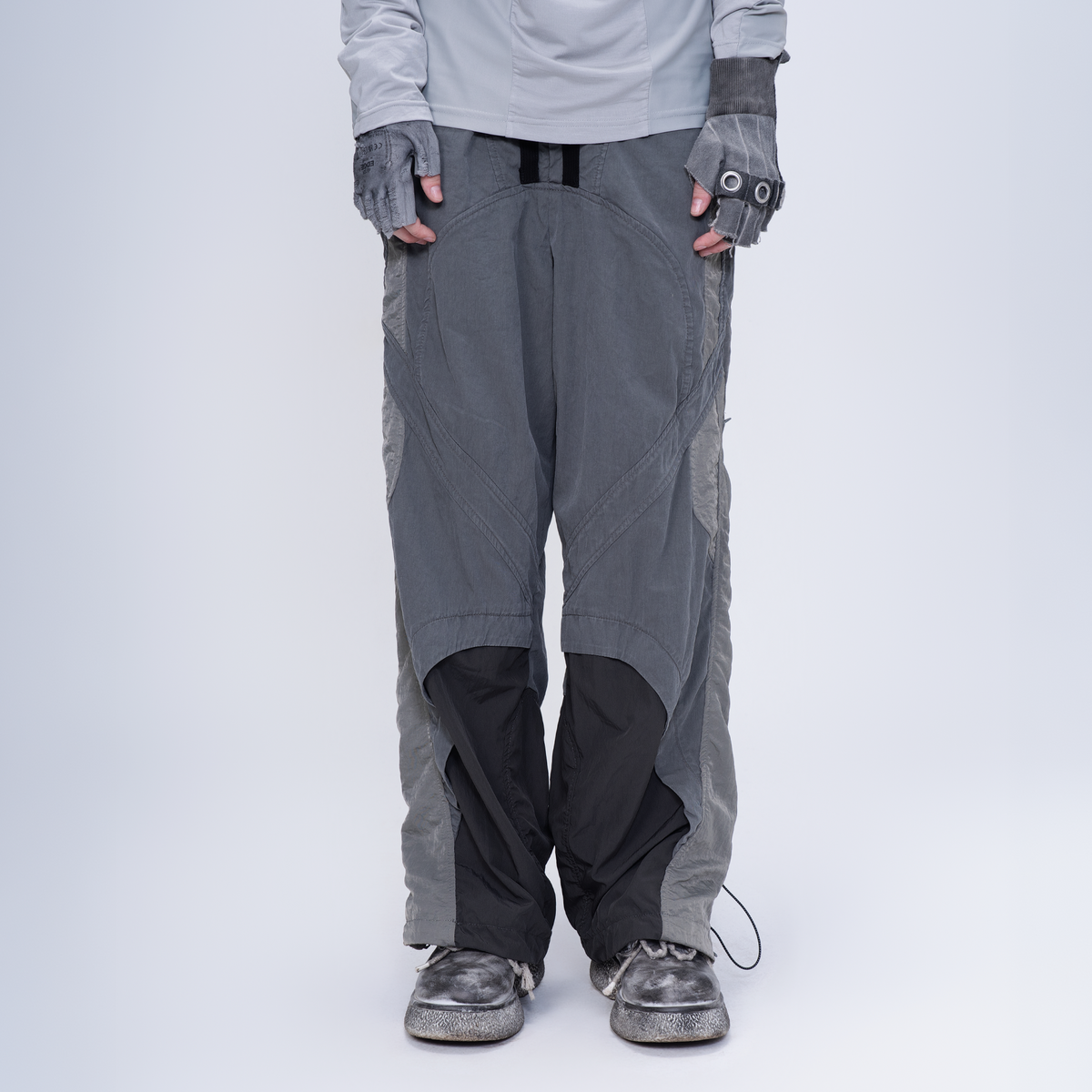 STEAM Deconstructed Zippered Spliced Wide-Leg Cargo Pants