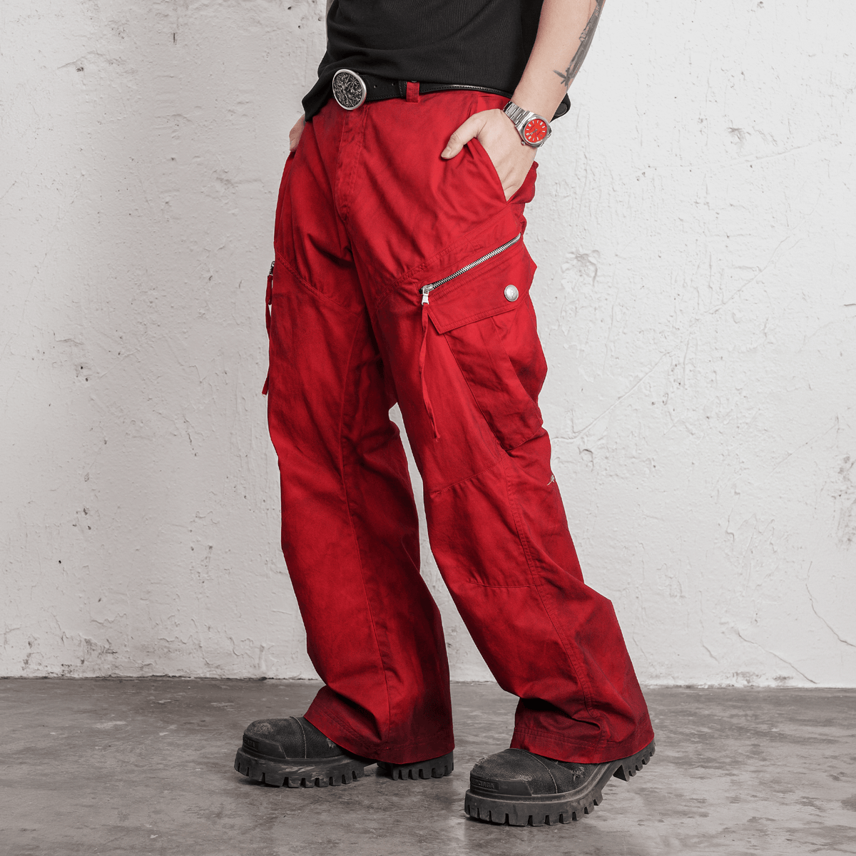 UNDERWATER Burnt Red Dirty-Dyed Moleskin Cargo Pants – photo 3 of 15