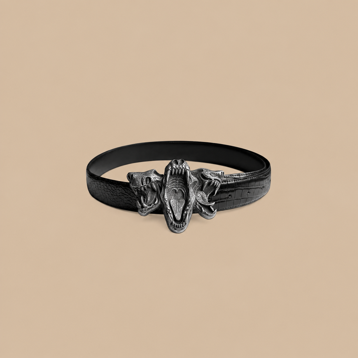CINDER VEIN Three-Beast Skull Zinc Alloy Crocodile-Embossed Leather Belt