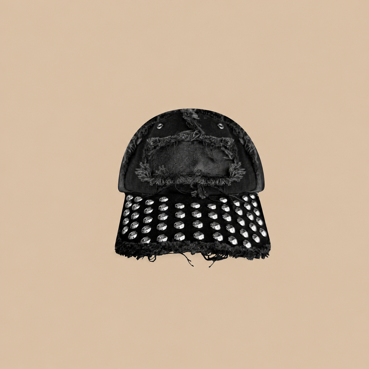 CINDER VEIN Washed Frayed Rivet Patch Curved-Brim Denim Cap