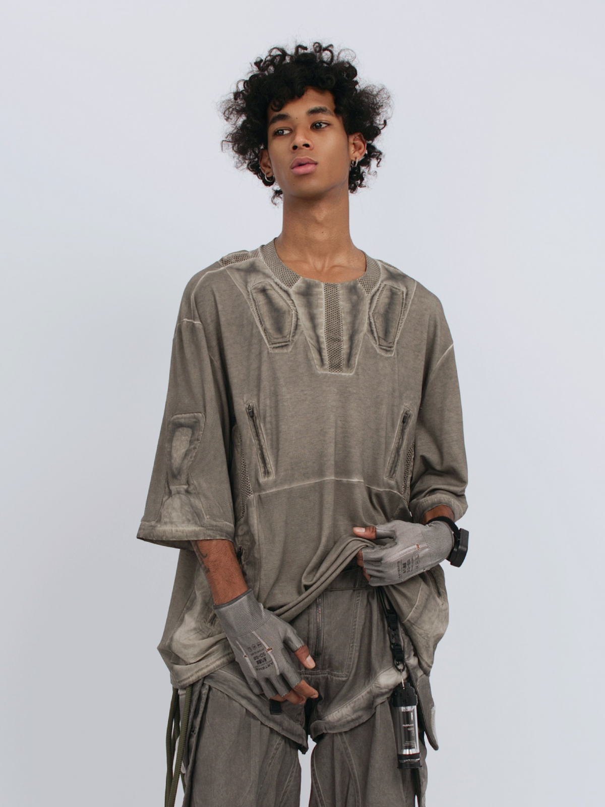 STEAM Distressed Mesh-Spliced Oversized Tactical T-Shirt – photo 20 of 25