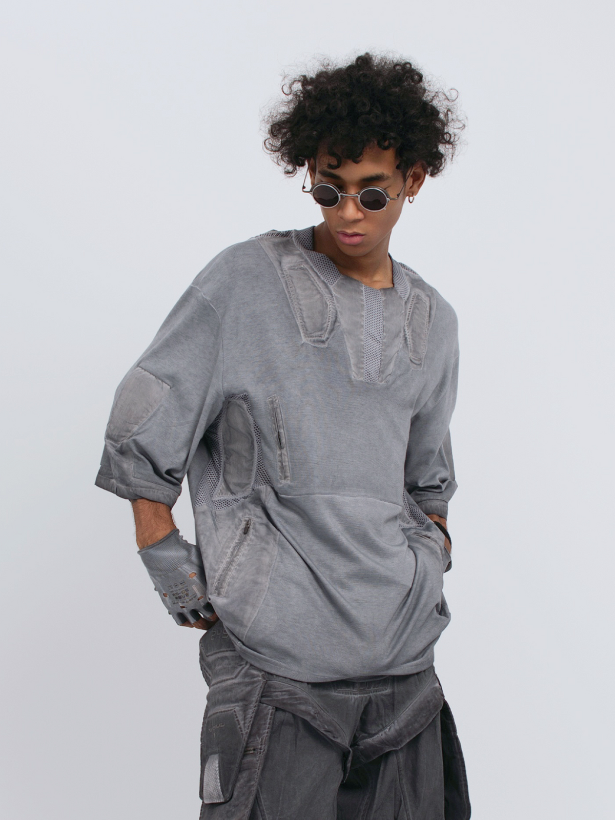 STEAM Distressed Mesh-Spliced Oversized Tactical T-Shirt – photo 19 of 25