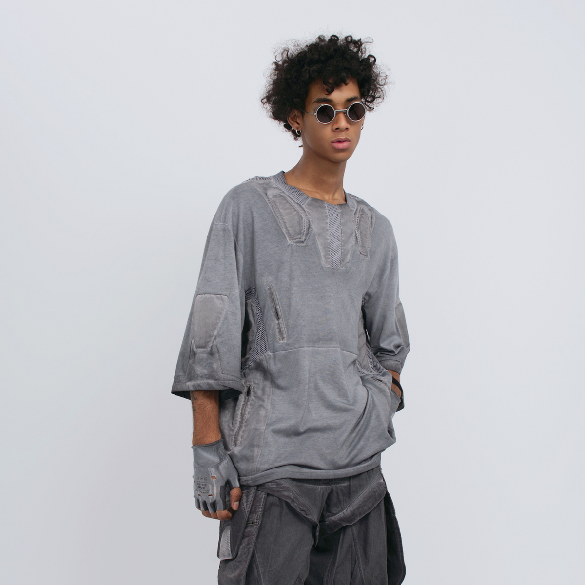 STEAM Distressed Mesh-Spliced Oversized Tactical T-Shirt – photo 7 of 25