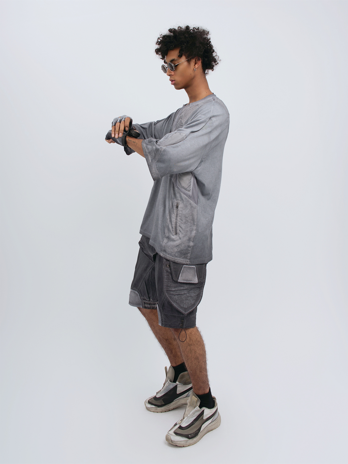 STEAM Distressed Mesh-Spliced Oversized Tactical T-Shirt – photo 10 of 25