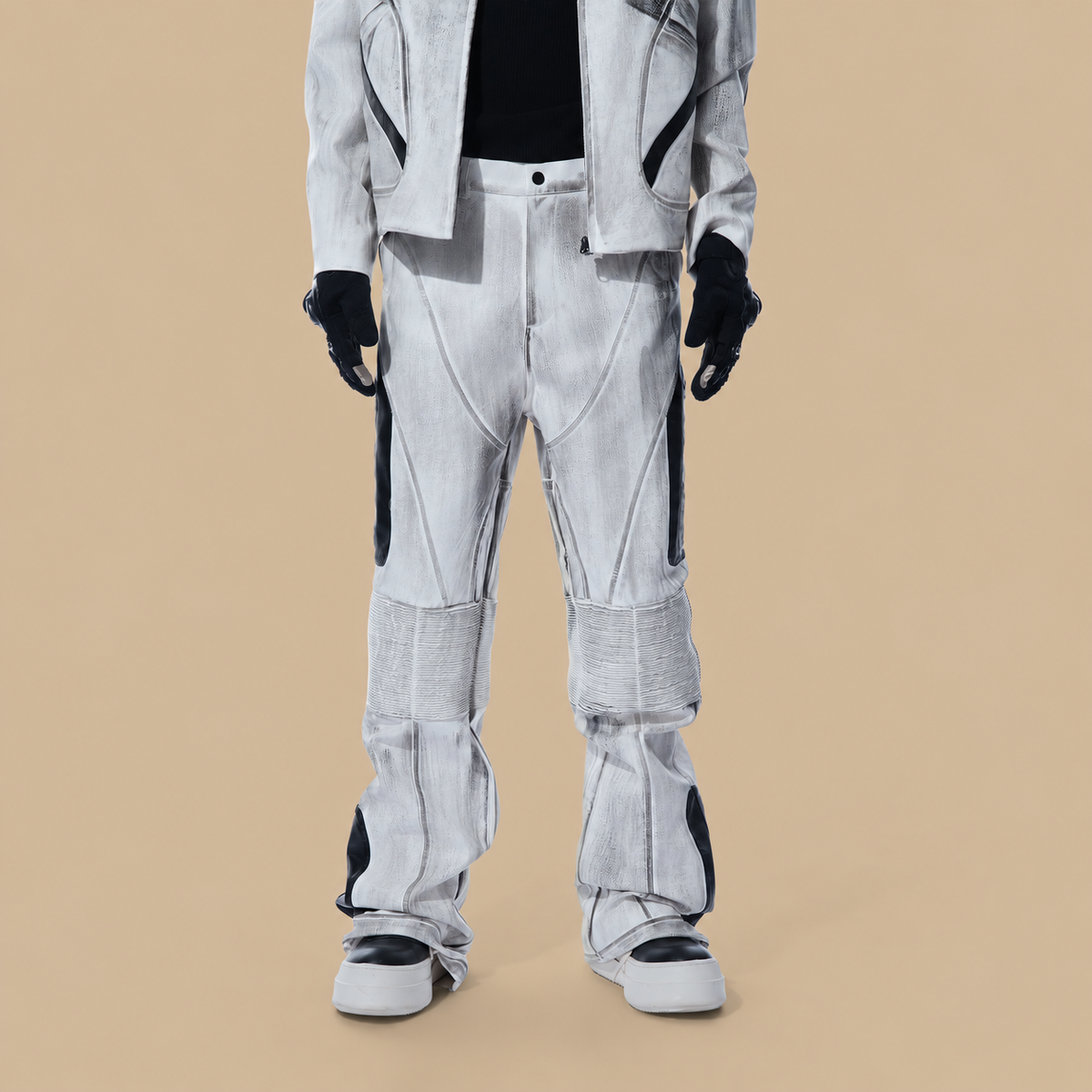 MOGONGSHE Distressed Techwear PU Moto Pants